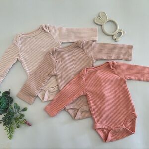 Ribbed Kids One Piece Set - Pink, Cream, Tan